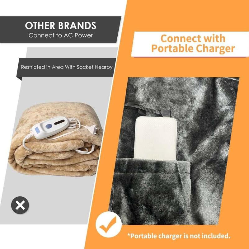 Camping Portable Wearable Heated Nap Shawl (63''X33.5") - Warm Soft Cozy, 15S Fast Heating, 3 Adjustable Levels, Flannel Sherpa Dual-Sided Velvet, Machine Washable, 20000Mah Battery, Winter Christmas Gift for Women Men (Home/Office/Travel)