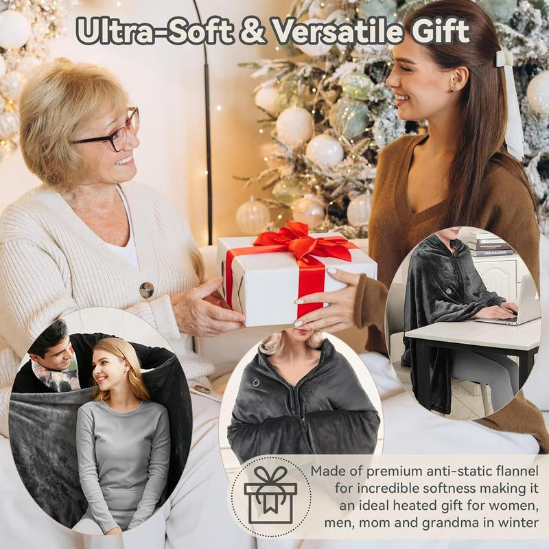 Camping Portable Wearable Heated Nap Shawl (63''X33.5") - Warm Soft Cozy, 15S Fast Heating, 3 Adjustable Levels, Flannel Sherpa Dual-Sided Velvet, Machine Washable, 20000Mah Battery, Winter Christmas Gift for Women Men (Home/Office/Travel)