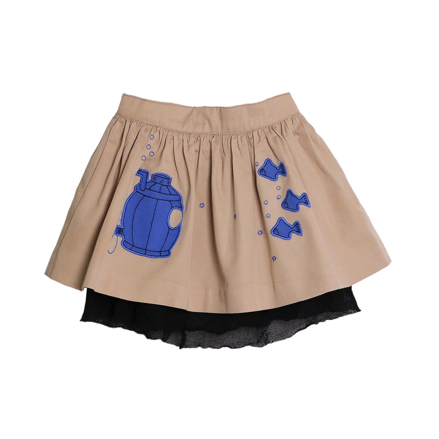 MAGIC MENDING PRELOVED Beige Cotton Skirt with Submarine, 2 years-0