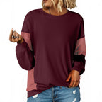 Dokotoo Women'S Colorblock Sweatshirt Crewneck Patchwork Long Sleeve Knit Pullover Shirts