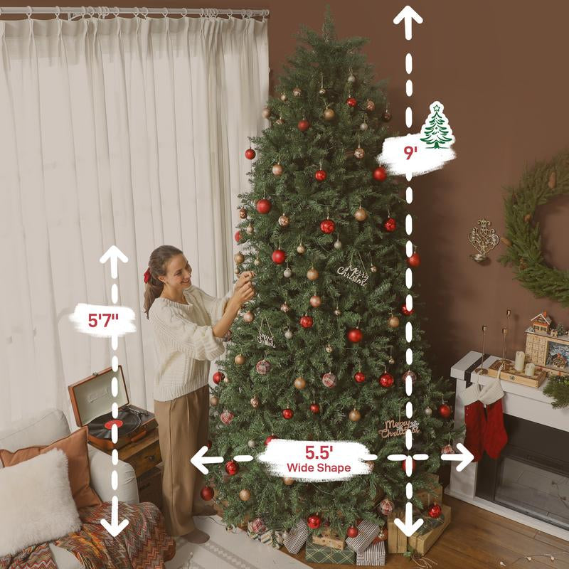 HOMCOM 6Ft-9Ft Smart Prelit Christmas Tree with Full-Spectrum RGB Dimmable Leds, App and Remote Control, Wide Full Hinged Xmas Tree, Easy Assembly, Artificial Holiday Decoration, Green