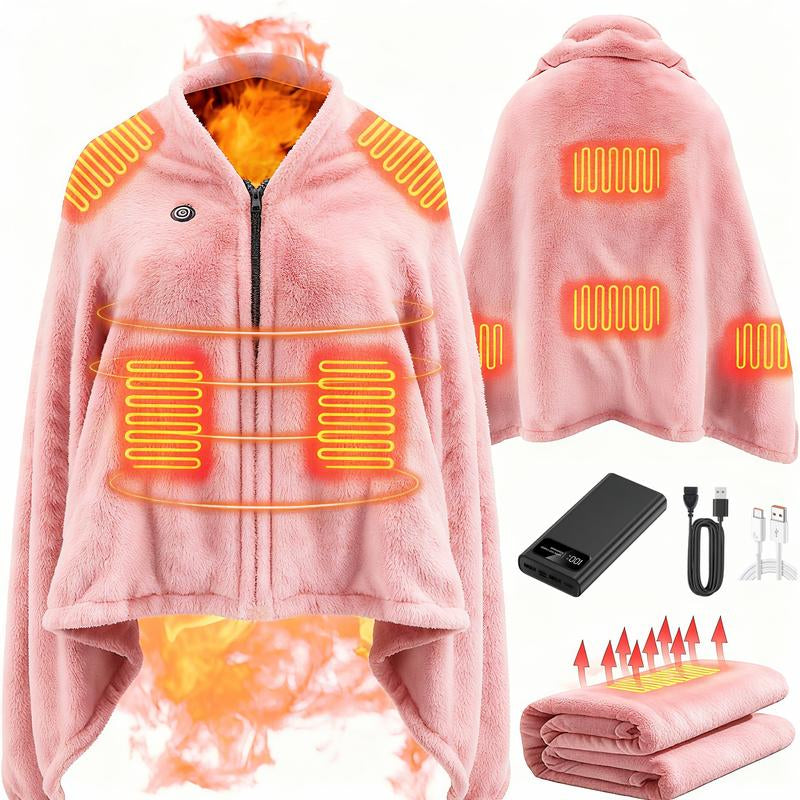 Camping Portable Wearable Heated Nap Shawl (63''X33.5") - Warm Soft Cozy, 15S Fast Heating, 3 Adjustable Levels, Flannel Sherpa Dual-Sided Velvet, Machine Washable, 20000Mah Battery, Winter Christmas Gift for Women Men (Home/Office/Travel)