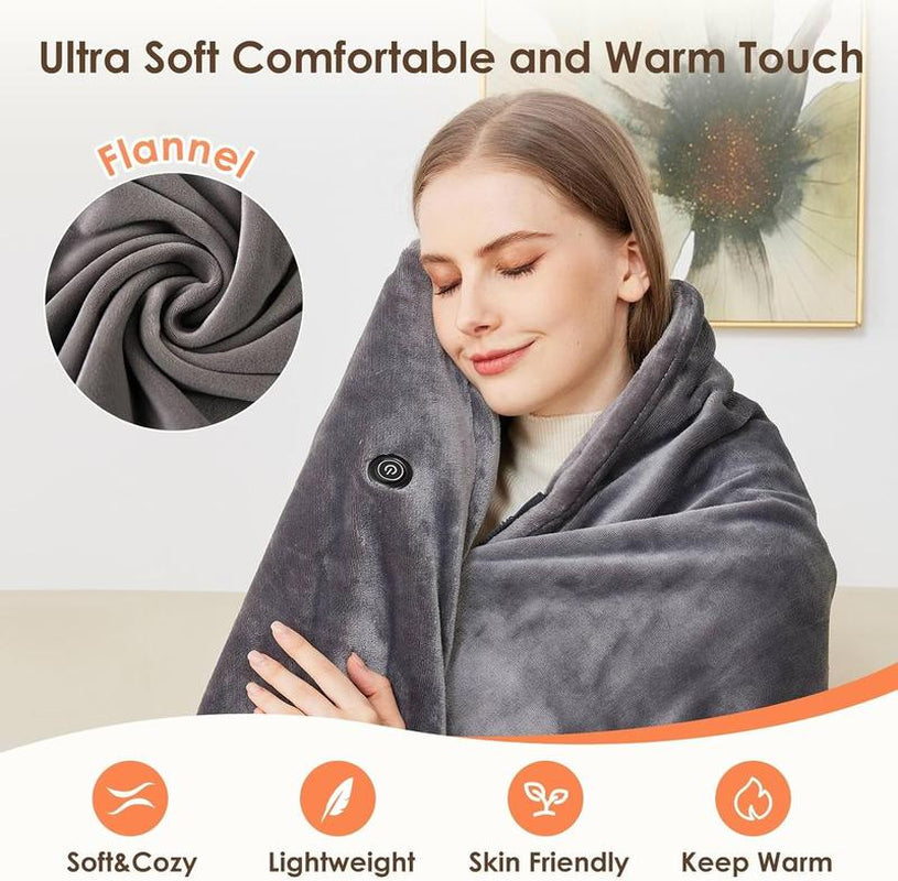 Camping Portable Wearable Heated Nap Shawl (63''X33.5") - Warm Soft Cozy, 15S Fast Heating, 3 Adjustable Levels, Flannel Sherpa Dual-Sided Velvet, Machine Washable, 20000Mah Battery, Winter Christmas Gift for Women Men (Home/Office/Travel)