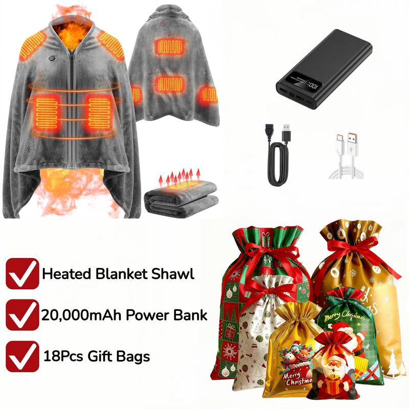 Camping Portable Wearable Heated Nap Shawl (63''X33.5") - Warm Soft Cozy, 15S Fast Heating, 3 Adjustable Levels, Flannel Sherpa Dual-Sided Velvet, Machine Washable, 20000Mah Battery, Winter Christmas Gift for Women Men (Home/Office/Travel)