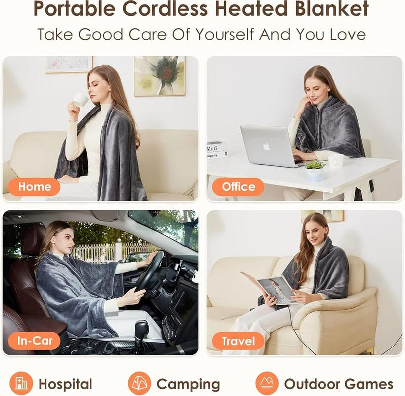 Camping Portable Wearable Heated Nap Shawl (63''X33.5") - Warm Soft Cozy, 15S Fast Heating, 3 Adjustable Levels, Flannel Sherpa Dual-Sided Velvet, Machine Washable, 20000Mah Battery, Winter Christmas Gift for Women Men (Home/Office/Travel)