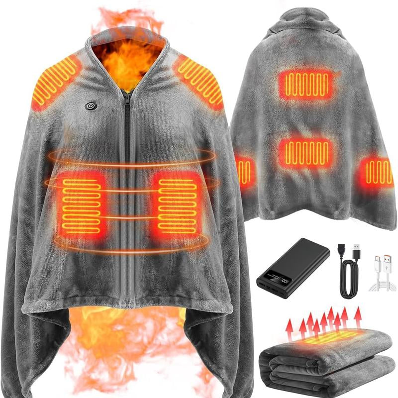 Camping Portable Wearable Heated Nap Shawl (63''X33.5") - Warm Soft Cozy, 15S Fast Heating, 3 Adjustable Levels, Flannel Sherpa Dual-Sided Velvet, Machine Washable, 20000Mah Battery, Winter Christmas Gift for Women Men (Home/Office/Travel)