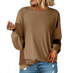 Dokotoo Women'S Colorblock Sweatshirt Crewneck Patchwork Long Sleeve Knit Pullover Shirts