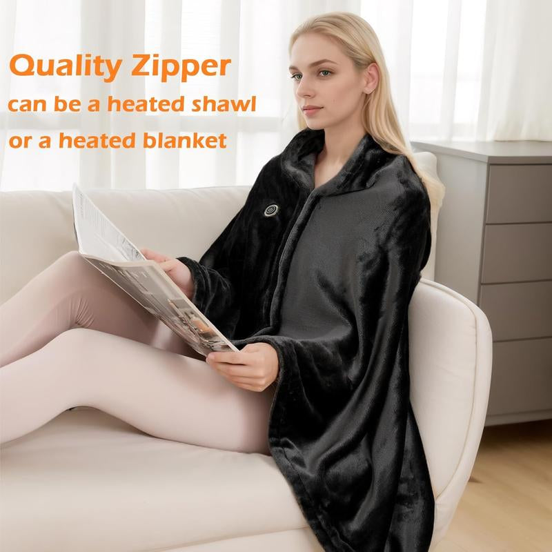 Camping Portable Wearable Heated Nap Shawl (63''X33.5") - Warm Soft Cozy, 15S Fast Heating, 3 Adjustable Levels, Flannel Sherpa Dual-Sided Velvet, Machine Washable, 20000Mah Battery, Winter Christmas Gift for Women Men (Home/Office/Travel)