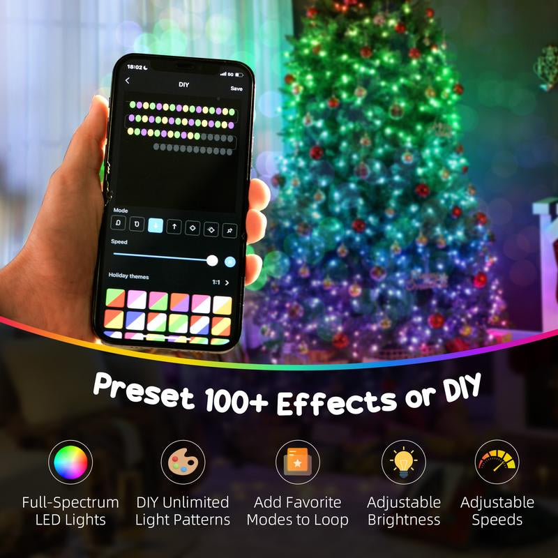HOMCOM 6Ft-9Ft Smart Prelit Christmas Tree with Full-Spectrum RGB Dimmable Leds, App and Remote Control, Wide Full Hinged Xmas Tree, Easy Assembly, Artificial Holiday Decoration, Green