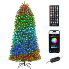 HOMCOM 6Ft-9Ft Smart Prelit Christmas Tree with Full-Spectrum RGB Dimmable Leds, App and Remote Control, Wide Full Hinged Xmas Tree, Easy Assembly, Artificial Holiday Decoration, Green