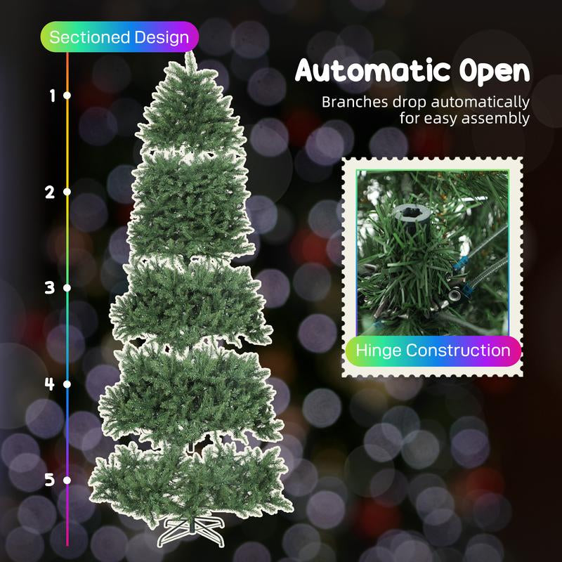 HOMCOM 6Ft-9Ft Smart Prelit Christmas Tree with Full-Spectrum RGB Dimmable Leds, App and Remote Control, Wide Full Hinged Xmas Tree, Easy Assembly, Artificial Holiday Decoration, Green